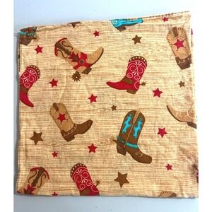 Western Bandana Cowboy Boot Stars Print Cotton Fabric 20" X 20" Country Rodeo